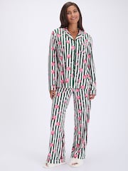 Boux Avenue Green Stripe Long Sleeve Fleece Pyjamas In A Bag - Image 1 of 6