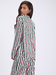 Boux Avenue Green Stripe Long Sleeve Fleece Pyjamas In A Bag - Image 4 of 6