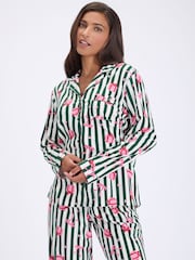 Boux Avenue Green Stripe Long Sleeve Fleece Pyjamas In A Bag - Image 5 of 6
