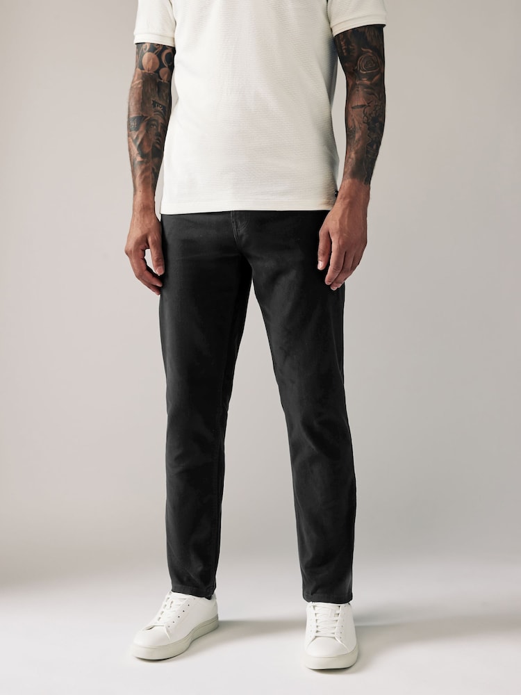 Black Slim Fit Soft Touch 5 Pocket Jean Style Trousers - Image 1 of 9