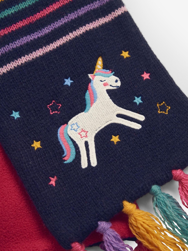 JoJo Maman Bébé Navy Blue Unicorn Scarf - Image 3 of 3