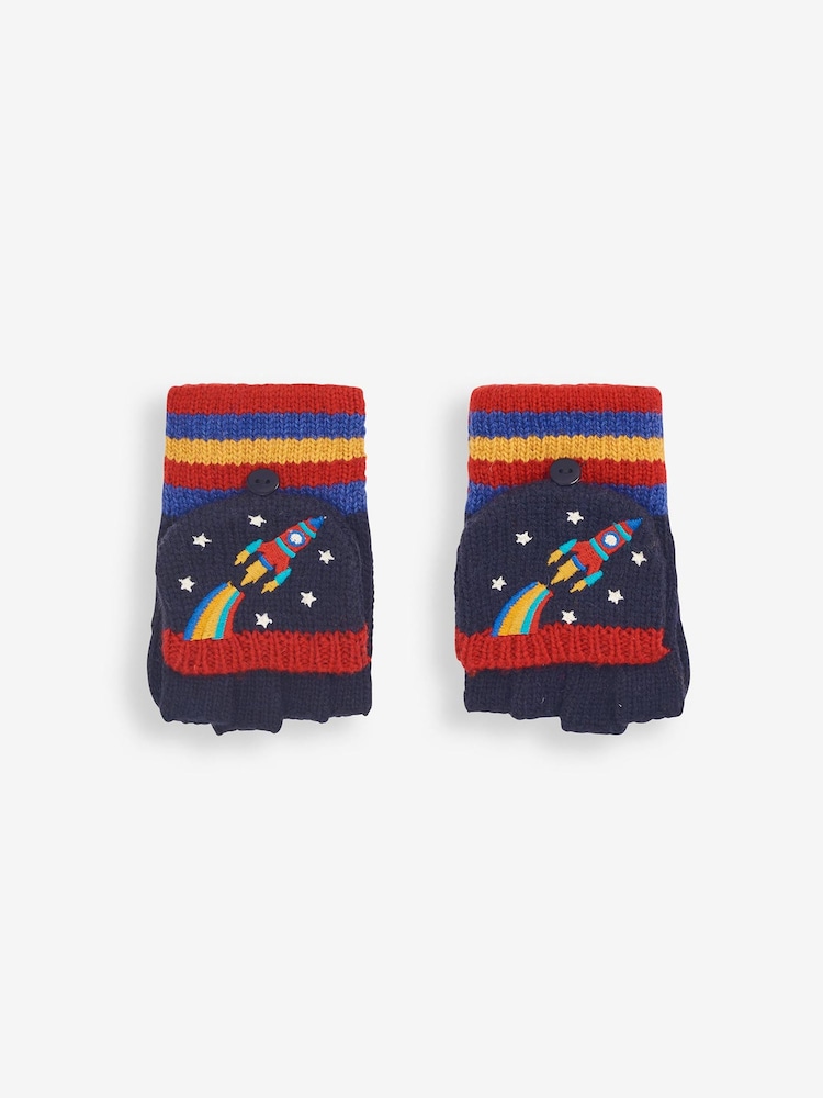 JoJo Maman Bébé Navy Rocket Embroidered Gloves - Image 1 of 5
