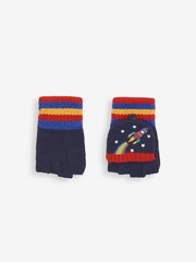 JoJo Maman Bébé Navy Rocket Embroidered Gloves - Image 2 of 5