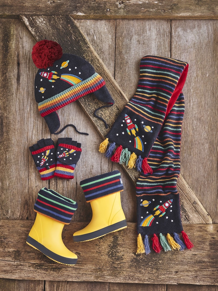 JoJo Maman Bébé Navy Rocket Embroidered Gloves - Image 5 of 5