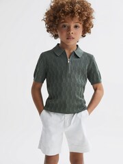 Reiss Green Ubud Half-Zip Textured Polo T-Shirt - Image 1 of 7