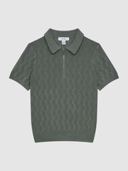 Reiss Green Ubud Half-Zip Textured Polo T-Shirt - Image 2 of 7