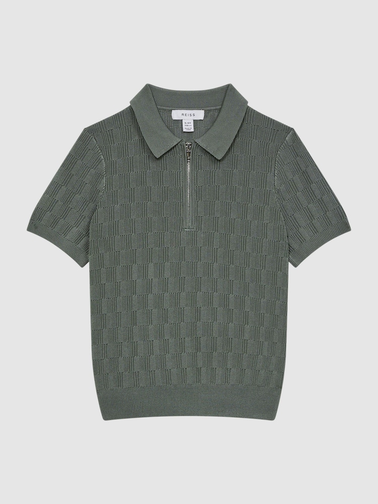 Reiss Green Ubud Half-Zip Textured Polo T-Shirt - Image 2 of 7