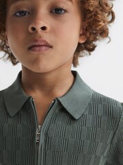 Reiss Green Ubud Half-Zip Textured Polo T-Shirt - Image 4 of 7
