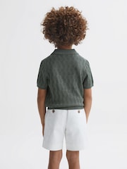 Reiss Green Ubud Half-Zip Textured Polo T-Shirt - Image 5 of 7