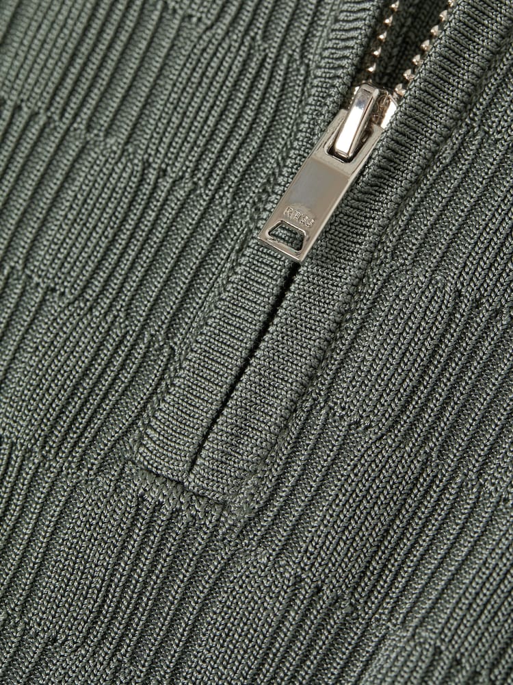 Reiss Green Ubud Half-Zip Textured Polo T-Shirt - Image 7 of 7