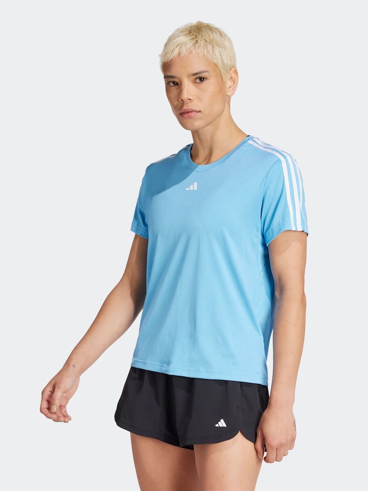 adidas Blue Aeroready Train Essentials 3-Stripes T-Shirt - Image 1 of 7 adidas Blue Aeroready Train Essentials 3-Stripes T-Shirt - Image 1 of 7