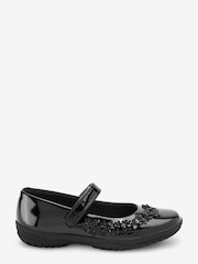 Schwarzes Lackleder - Mary-Jane-Schuhe mit Blumendetail für die Schule - Bild 1 von 4