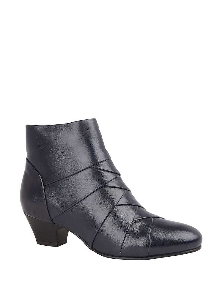 Lotus Navy Blue Leather Ankle Boots - Image 1 of 4