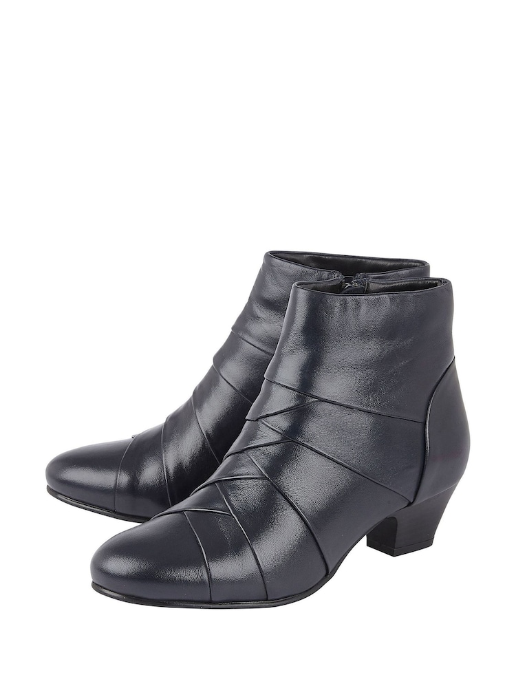 Lotus Navy Blue Leather Ankle Boots - Image 2 of 4