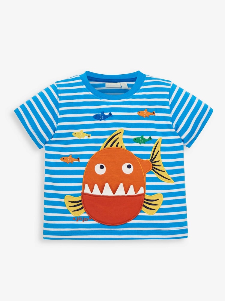 JoJo Maman Bébé Blue Piranha T-Shirt - Image 1 of 2