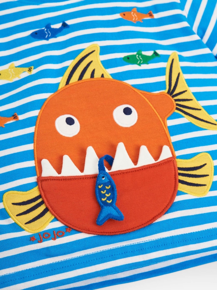 JoJo Maman Bébé Blue Piranha T-Shirt - Image 2 of 2
