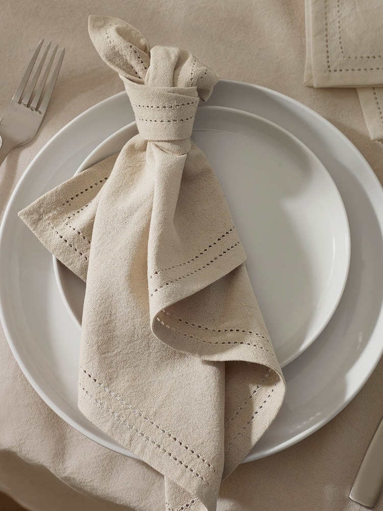 Natural Edge Trim 100% Cotton Napkins Set of 4 - Image 1 of 3