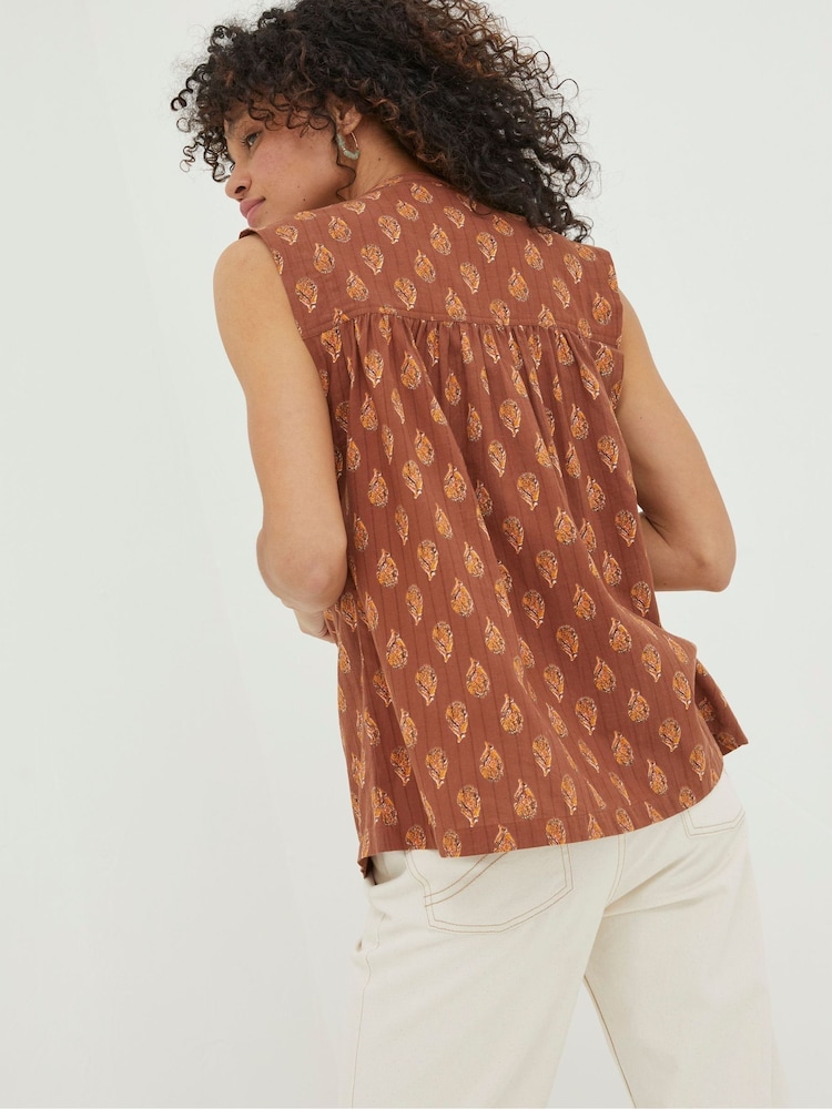 FatFace Natural Morgan Woodblock Cami Blouse - Image 2 of 5 FatFace Natural Morgan Woodblock Cami Blouse - Image 2 of 5