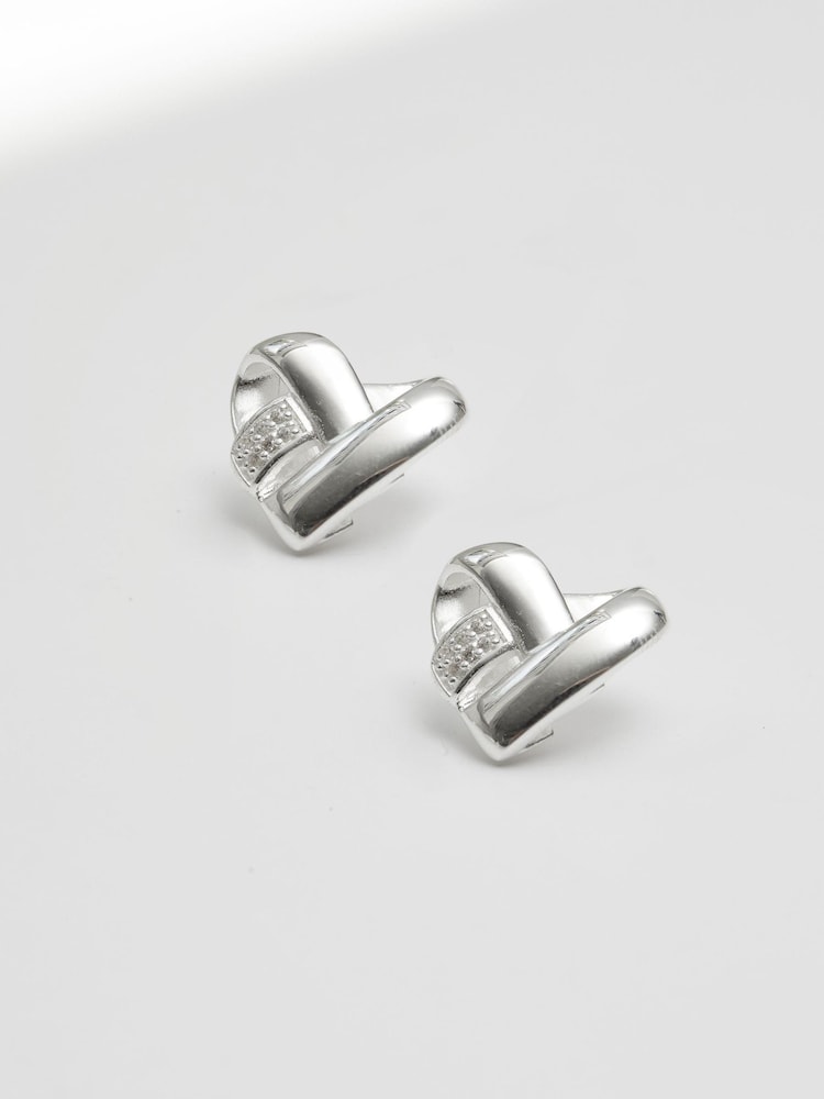 Simply Silver Silver Tone Knotted Heart Earrings - Image 1 of 3