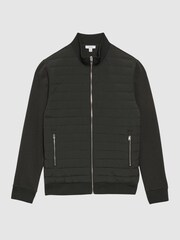 Reiss Forest Green Flintoff Hybrid Quilt and Knit Zip-Through Jacket - Image 2 of 5