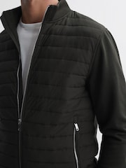 Reiss Forest Green Flintoff Hybrid Quilt and Knit Zip-Through Jacket - Image 3 of 5