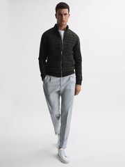 Reiss Forest Green Flintoff Hybrid Quilt and Knit Zip-Through Jacket - Image 4 of 5