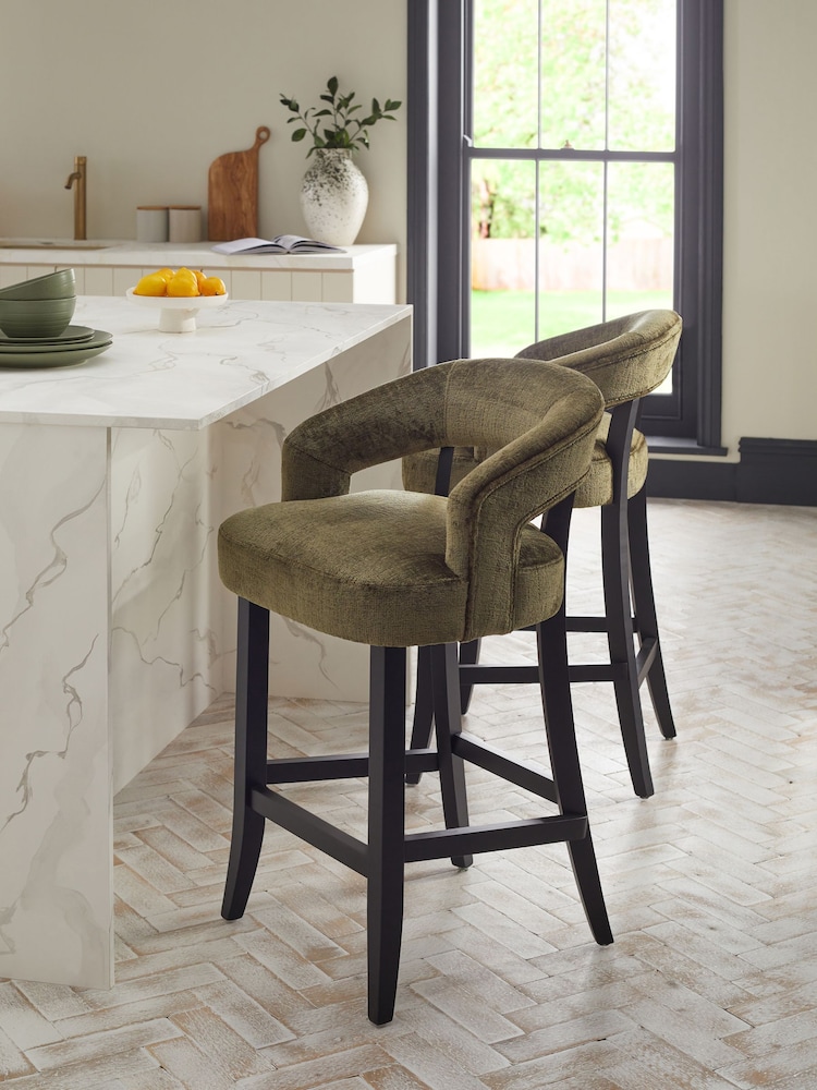 Plush Chenille Moss Green Remi Bar Stool - Image 1 of 8