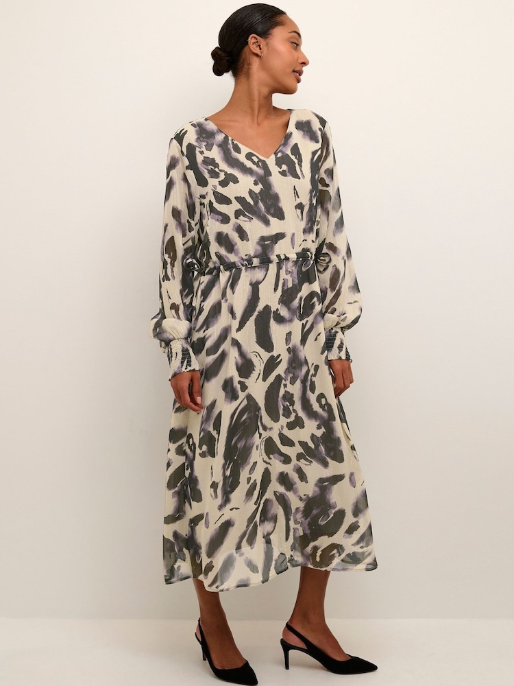 Kaffe Fina Midi Long Sleeve V-Neck Black Dress - Image 1 of 5