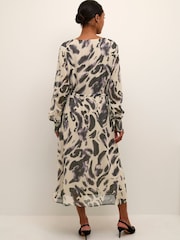 Kaffe Fina Midi Long Sleeve V-Neck Black Dress - Image 2 of 5