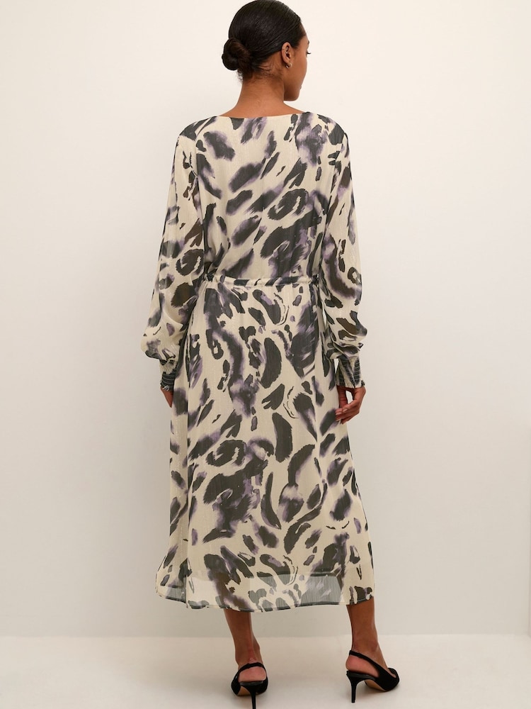 Kaffe Fina Midi Long Sleeve V-Neck Black Dress - Image 2 of 5
