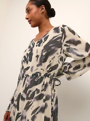 Kaffe Fina Midi Long Sleeve V-Neck Black Dress - Image 3 of 5