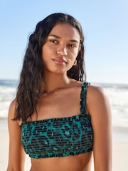 Green Leopard Shirred Bandeau Bikini Top - Image 3 of 7