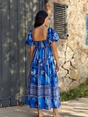 Blauer Print - Maxikleid mit Puffärmeln - Bild 3 von 6