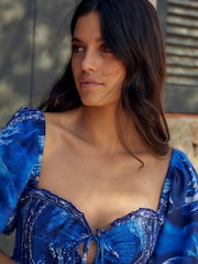 Blauer Print - Maxikleid mit Puffärmeln - Bild 4 von 6