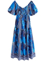 Blauer Print - Maxikleid mit Puffärmeln - Bild 5 von 6
