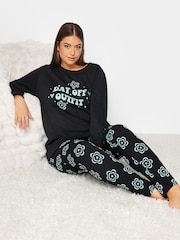 Yours Curve Black Day Off Loungewear Sweat Set - Image 3 of 4