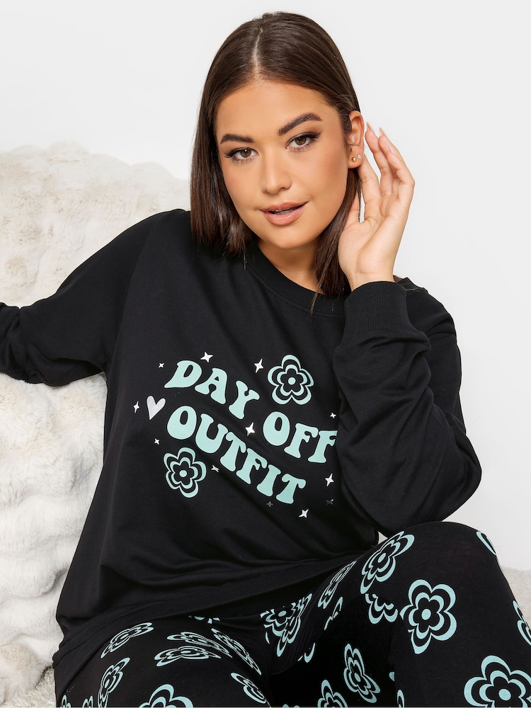 Yours Curve Black Day Off Loungewear Sweat Set - Image 4 of 4