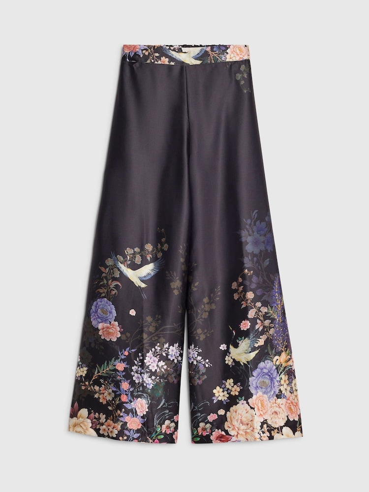 River Island Black Petite Border Print Wide Leg Trousers - Image 1 of 1