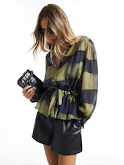 River Island Black Check Funnel Neck Tie Waist Top - Image 3 of 4