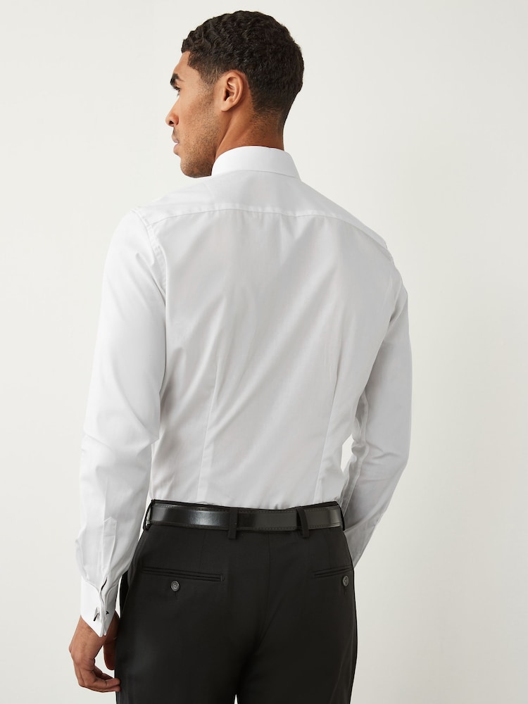 White Slim Fit Double Cuff 100% Cotton Shirt - Image 3 of 7