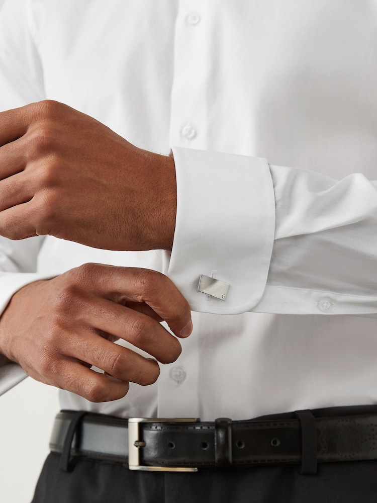 White Slim Fit Double Cuff 100% Cotton Shirt - Image 4 of 7