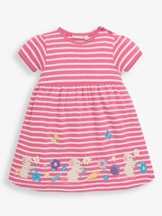 JoJo Maman Bébé Orchid Girls' Stripe Mouse Appliqué Dress - Image 1 of 3