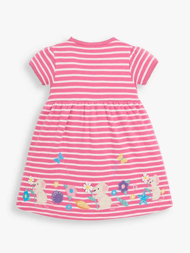 JoJo Maman Bébé Orchid Girls' Stripe Mouse Appliqué Dress - Image 2 of 3
