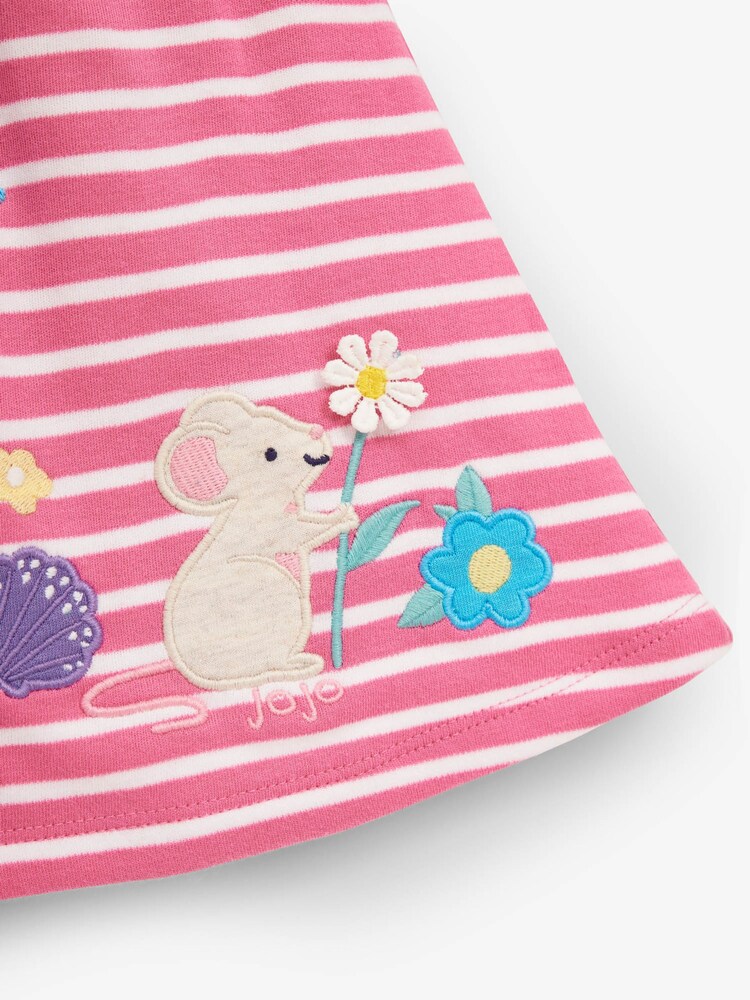 JoJo Maman Bébé Orchid Girls' Stripe Mouse Appliqué Dress - Image 3 of 3