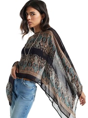 River Island Black Paisley Scarf Print Batwing Top - Image 1 of 4