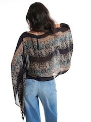 River Island Black Paisley Scarf Print Batwing Top - Image 2 of 4