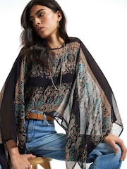 River Island Black Paisley Scarf Print Batwing Top - Image 4 of 4