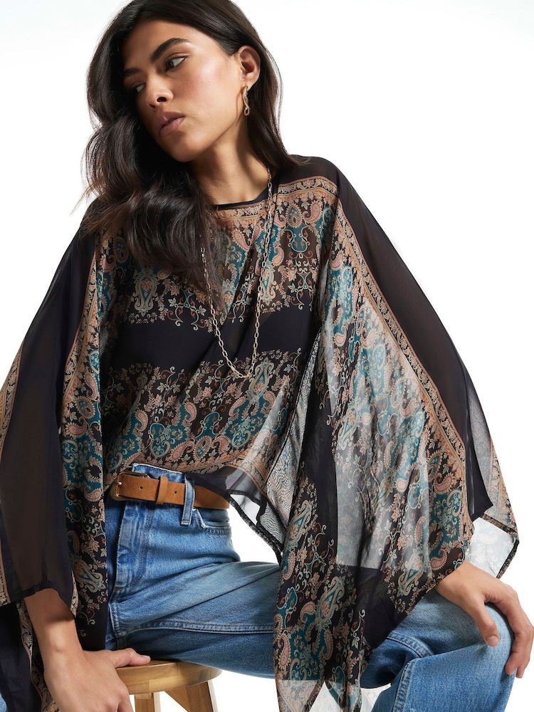 River Island Black Paisley Scarf Print Batwing Top - Image 4 of 4 River Island Black Paisley Scarf Print Batwing Top - Image 4 of 4