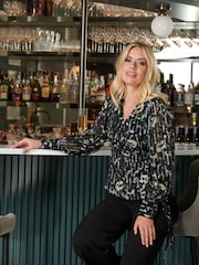 Finding Friday Black Metallic Long Sleeve Wrap Over Blouse - Image 2 of 4