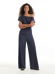 River Island Blue Pinstripe Wide Leg Trousers - Image 1 of 4